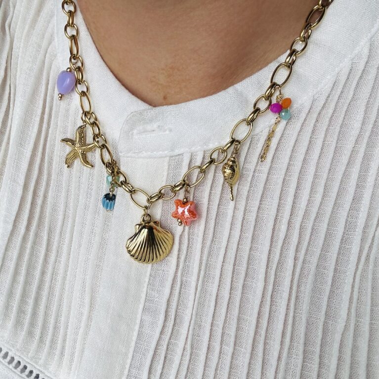 Schelp kleurrijk ketting Goud