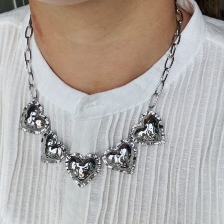5 harten ketting Zilver