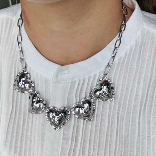 5 harten ketting Zilver