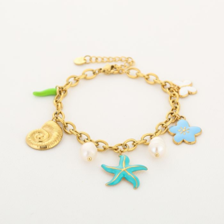 Bedelarmband SEA blue Goud