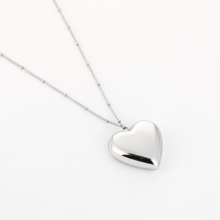 Lang dik hart ketting Zilver 80 cm
