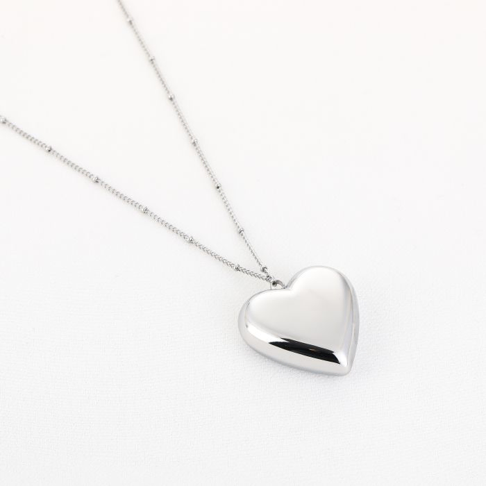 Lang dik hart ketting Zilver 80 cm