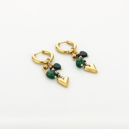 Oorbellen hart groen Goud