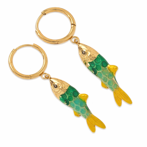 Vis oorbellen Aqua|Geel