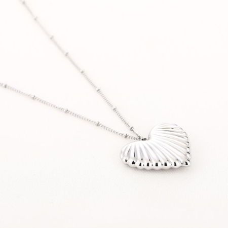 Geribbeld hart ketting | Zilver 80 cm