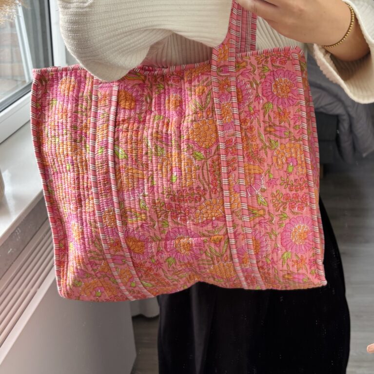 Tas Roze met bloemen
