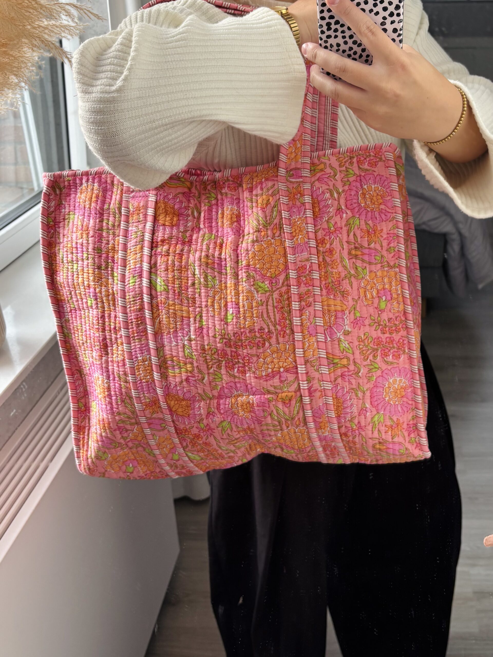 Tas Roze met bloemen