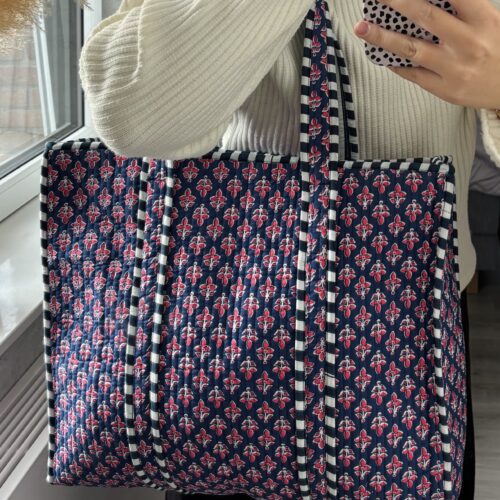 Tas blauw met bloemen
