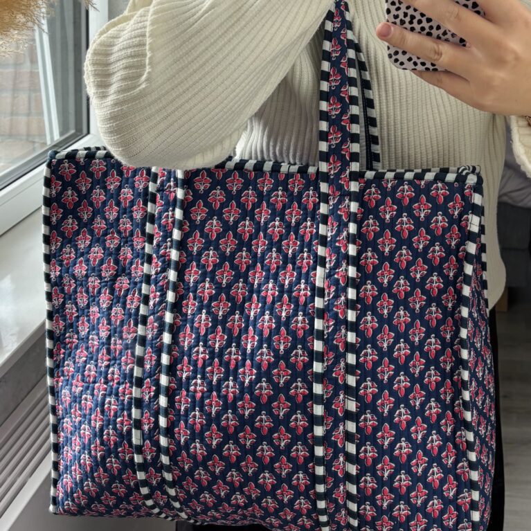 Tas blauw met bloemen