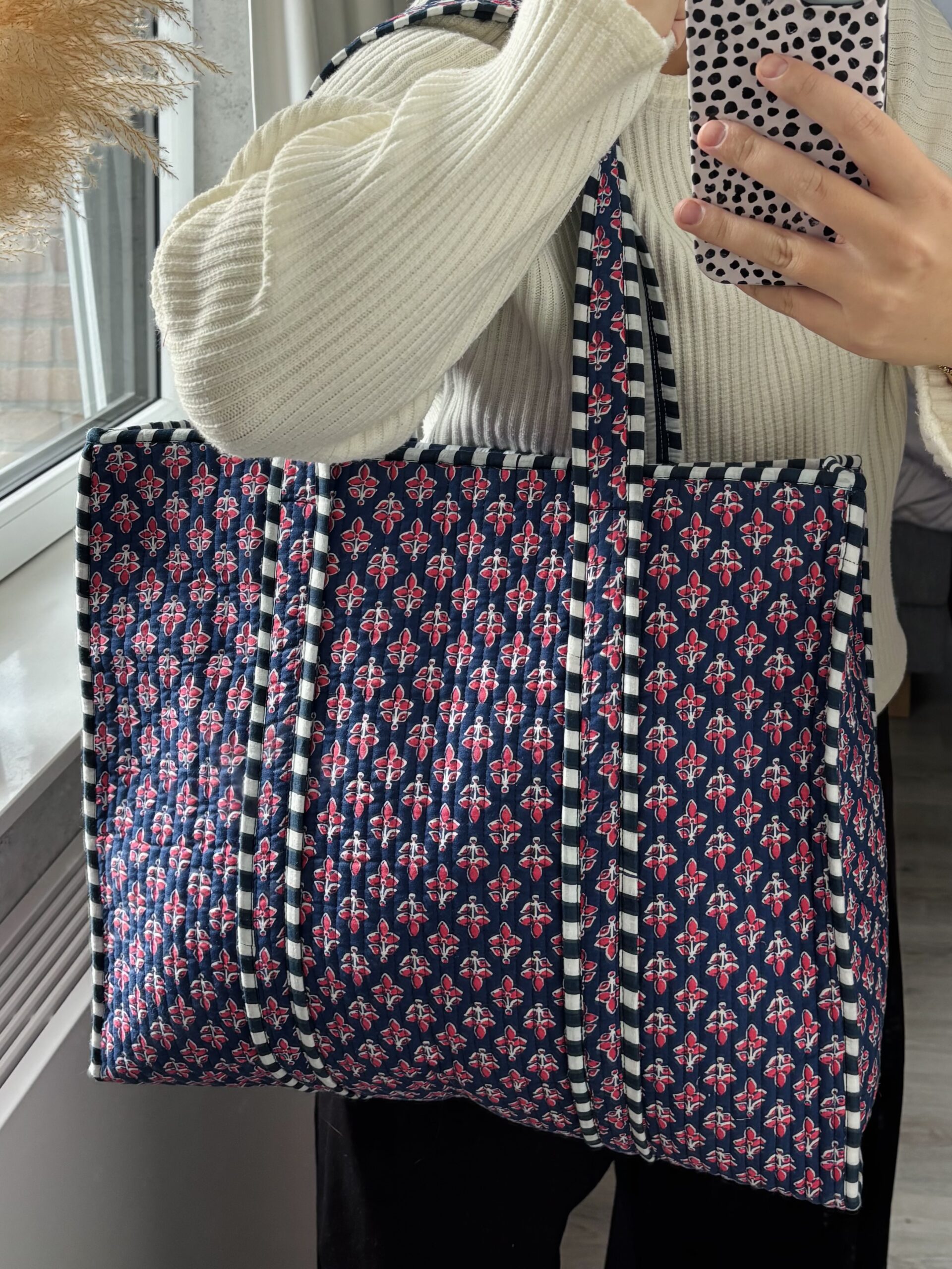 Tas blauw met bloemen